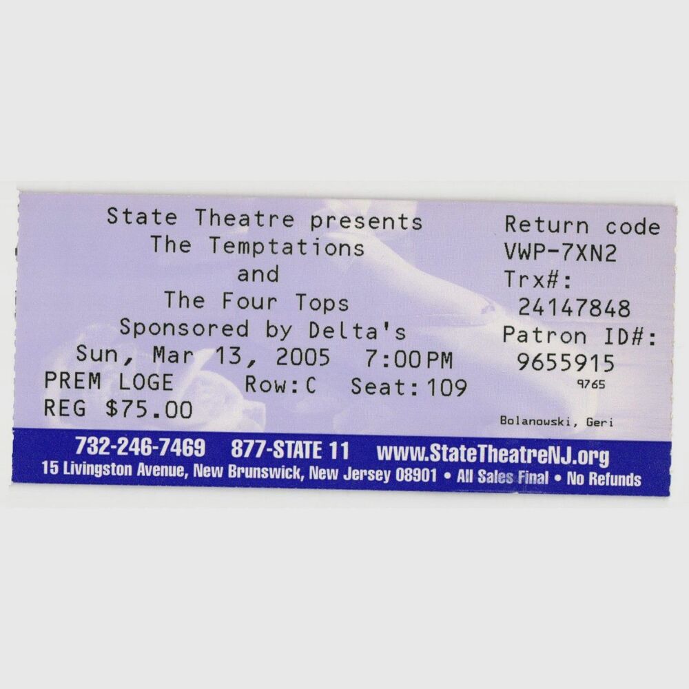 Vintage 2005 Temptations Four Tops Concert Ticket Stub New Brunswick NJ